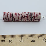 10mm Tube Fimo Beads (10) - White Flowers on Red