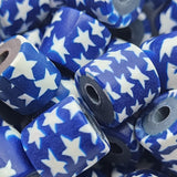 10mm Tube Fimo Beads (10) - White Stars on Blue