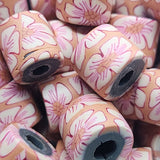 10mm Tube Fimo Beads (10) - White Flower on Pink