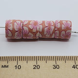 10mm Tube Fimo Beads (10) - White Flower on Pink