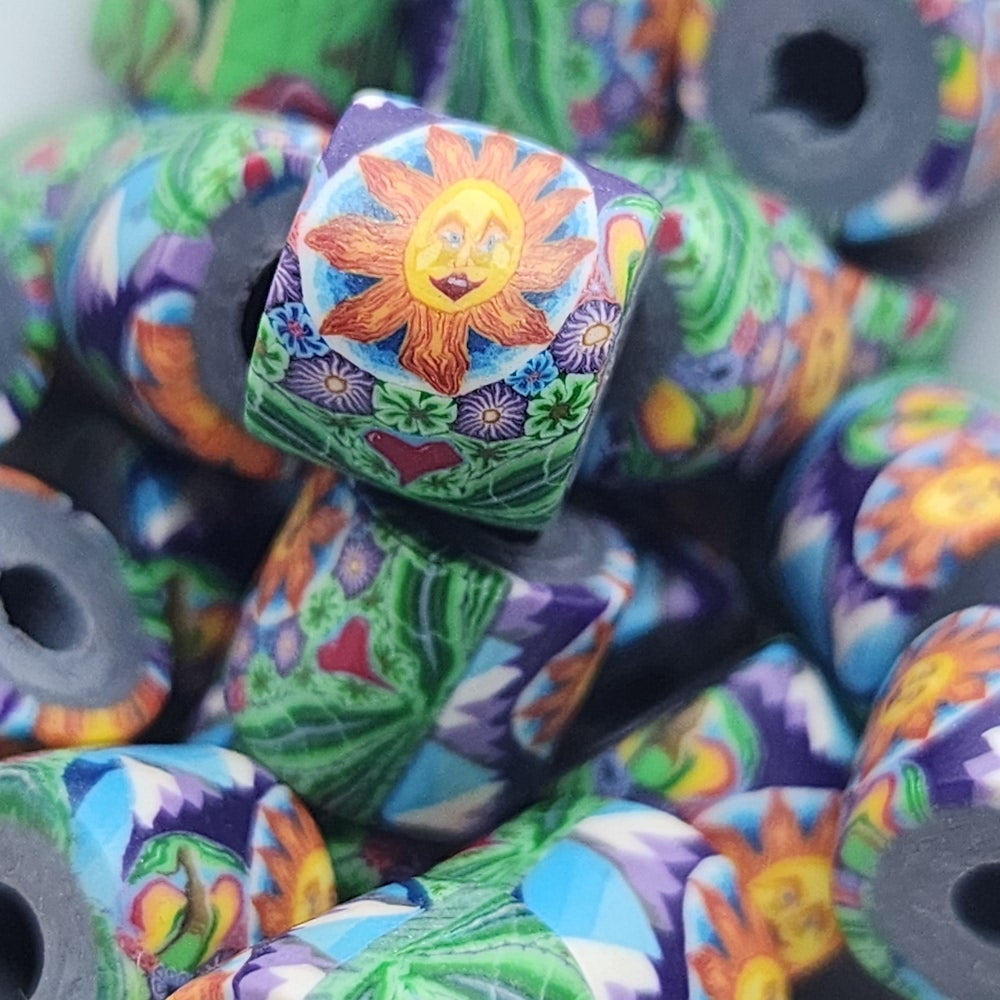 10mm Tube Fimo Beads (10) - Sun & 2 Mountains