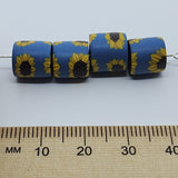 10mm Tube Fimo Beads (10) - Sunflower on Blue Background