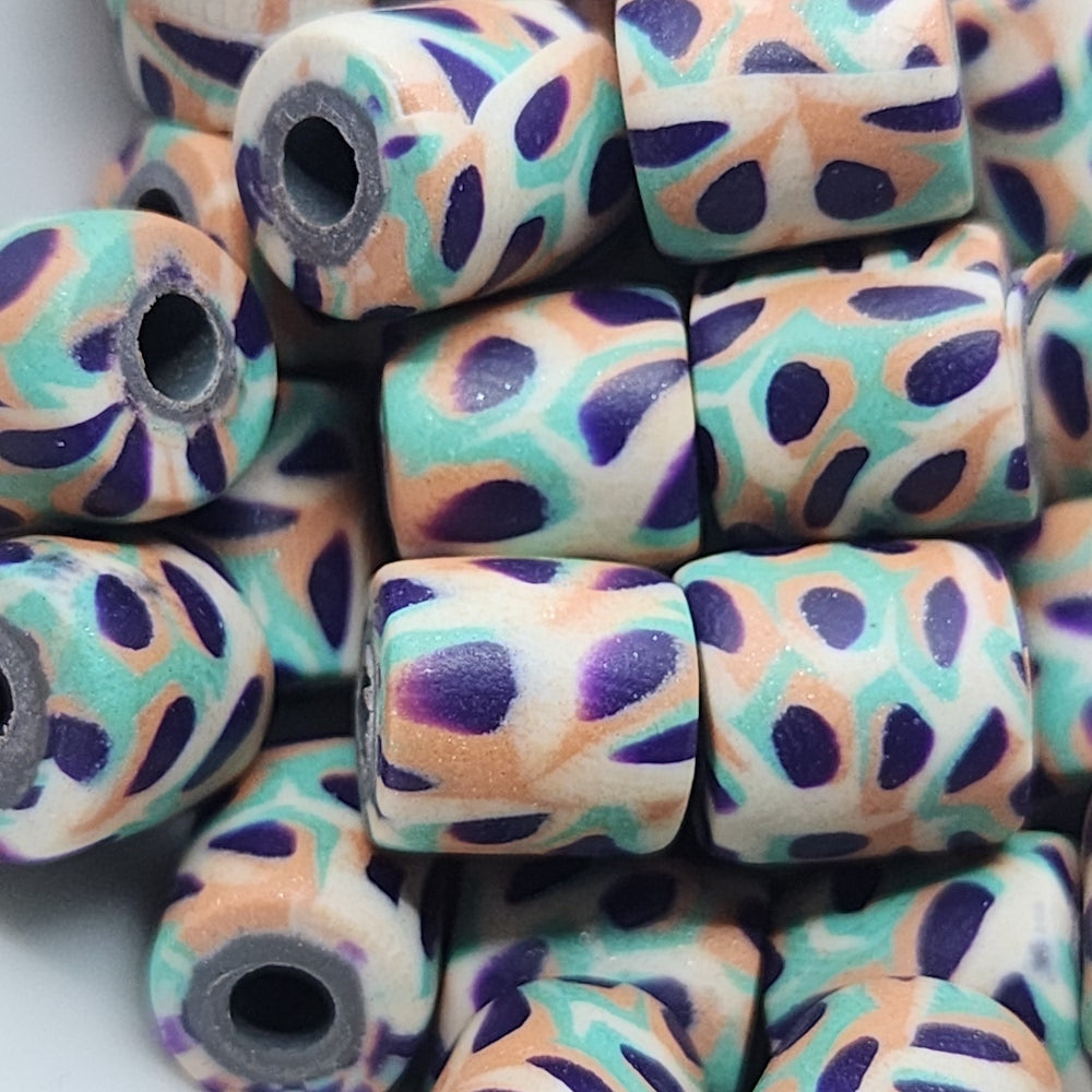 10mm Tube Fimo Beads (10) - Animal Print Pastel