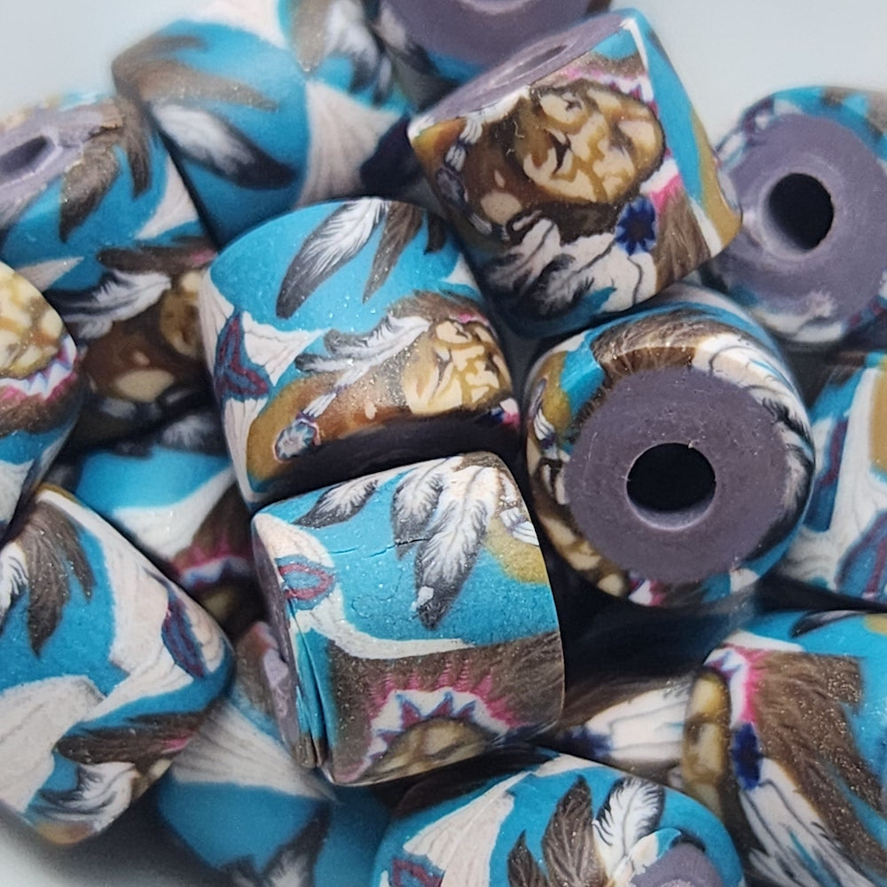 10mm Tube Fimo Beads (10) - Indian Face w. Head Dress