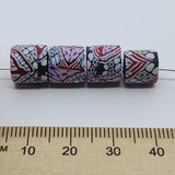 10mm Tube Fimo Beads (10) - Stripes w. Flowers