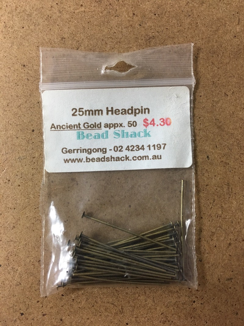 25mm Headpin (50) - Ancient Gold