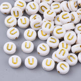 Alphabet Letter Beads (White/Gold) - U