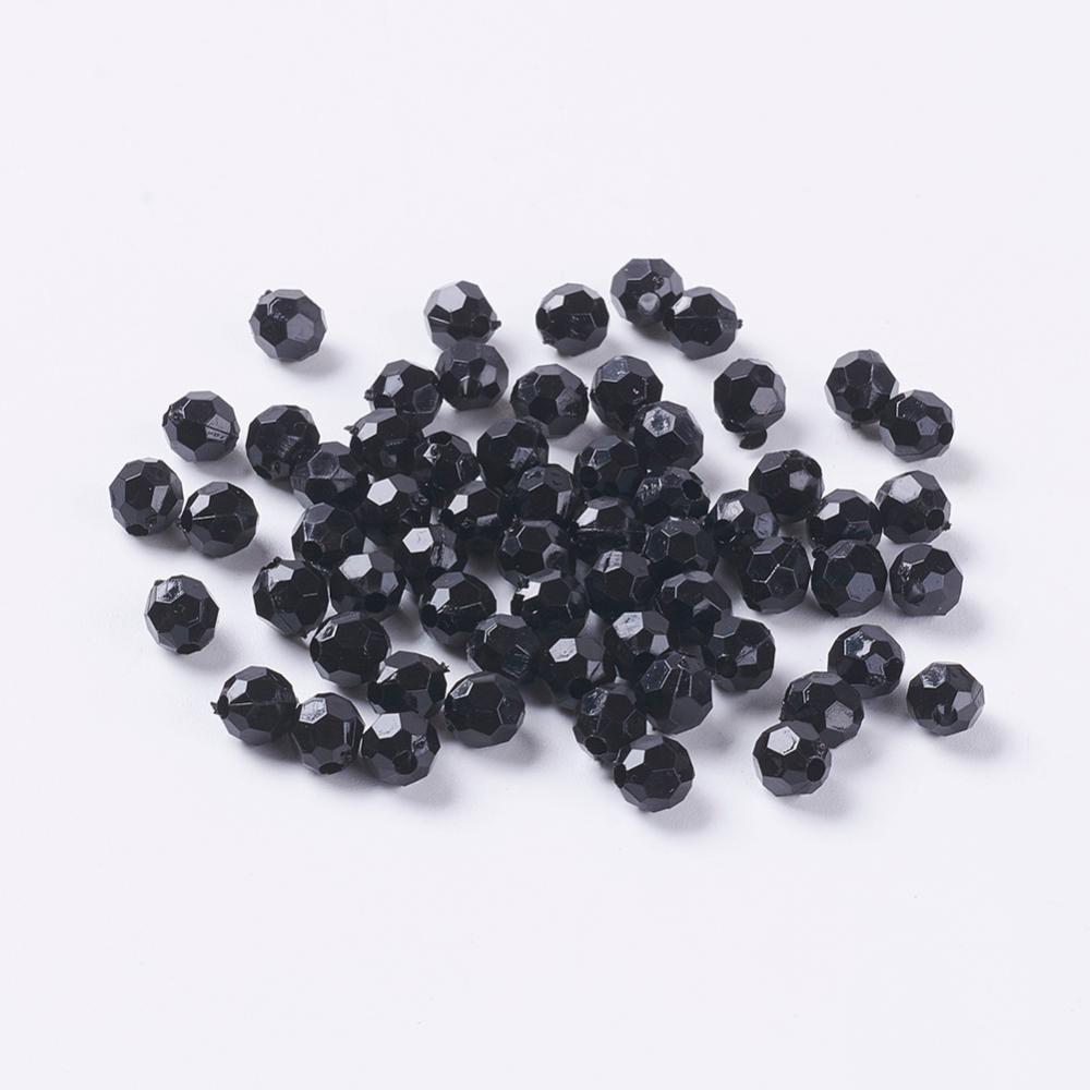 6mm Faceted Beads (100) - Black Opaque