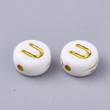 Alphabet Letter Beads (White/Gold) - U