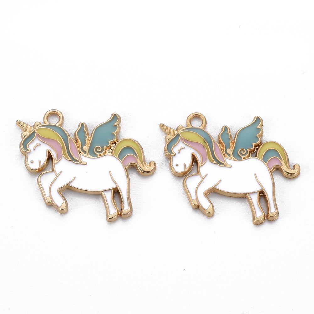 Unicorn Enamel Charm (2) - Light Gold