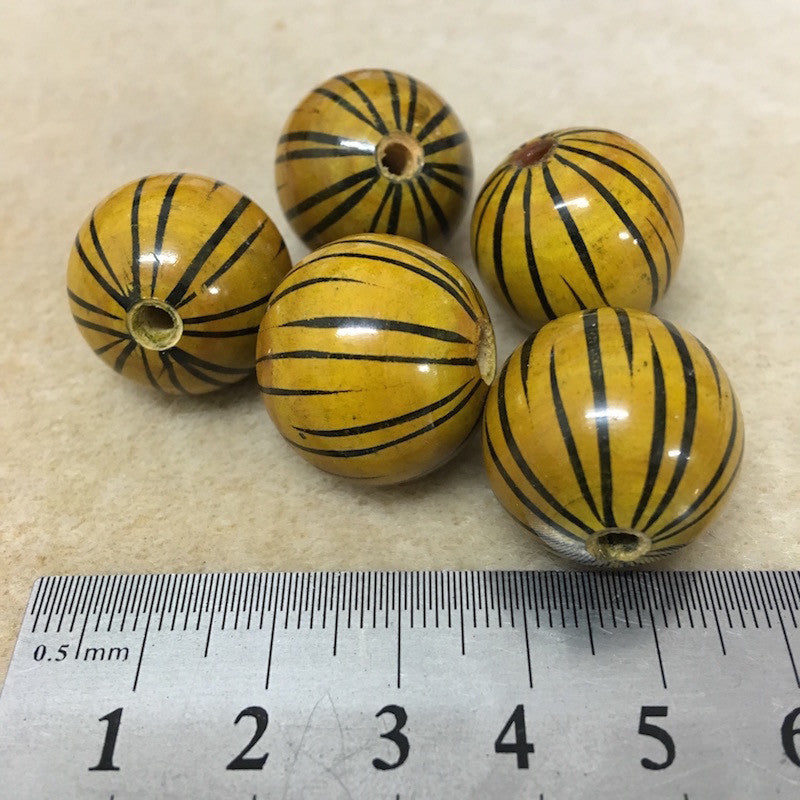 Lacquered Wood 22mm Round Bead - Tiger Stripes - Bead Shack