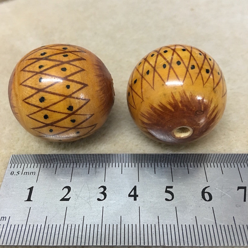Lacquered Wood 30mm Round Bead - Tribal Print - Bead Shack