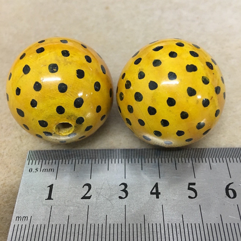 Lacquered Wood 30mm Round Bead - Leopard Print - Bead Shack