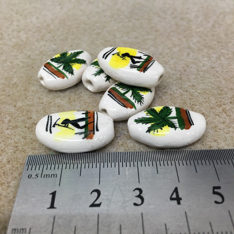 23x15mm Oval (5) - Peasant Man - Ceramic Hand Painted Vintage Beads