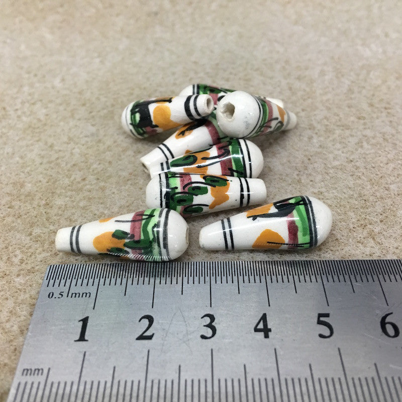 28x9mm Teardrop (5) Ochre - Ceramic Hand Painted vintage Beads