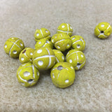 13mm Round Beads (10) - Yellow w. Cross & Dots - Vintage Clay Beads