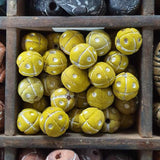 13mm Round Beads (10) - Yellow w. Cross & Dots - Vintage Clay Beads