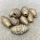 28x12mm Bicone w. Lines & Triangles (10) - Light Antique Gold - Vintage Clay Beads
