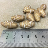 28x12mm Bicone w. Lines & Triangles (10) - Light Antique Gold - Vintage Clay Beads