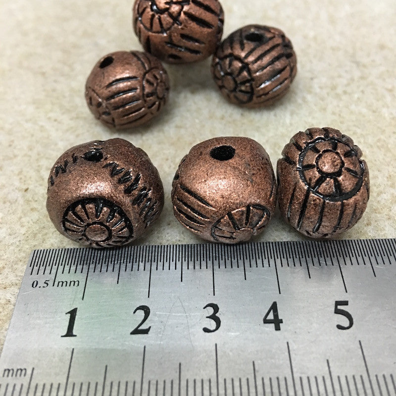 20x20mm Round w. Sun & Lines (10) - Antique Copper - Vintage Clay Beads - Bead Shack