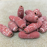30mm Torpedo (10) - Red Terracotta w. White - Vintage Clay Beads - Bead Shack