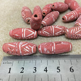 30mm Torpedo (10) - Red Terracotta w. White - Vintage Clay Beads - Bead Shack