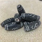30x14mm Barrel w. 2 Lines & Arcs (10) - Grey  - Vintage Clay Beads