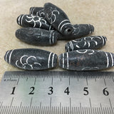 30x14mm Barrel w. 2 Lines & Arcs (10) - Grey  - Vintage Clay Beads