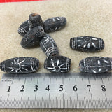 30x14mm Barrel - Black w. Dotted Lines - Vintage Clay Beads