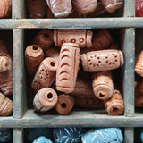 22mm Tube (10) - Dots & 1 Sun - Vintage Clay Beads