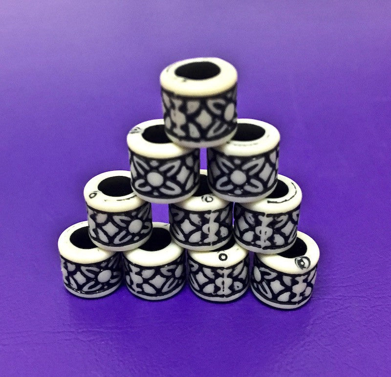 7x7mm Tube Vintage Beads (10) - Black/White