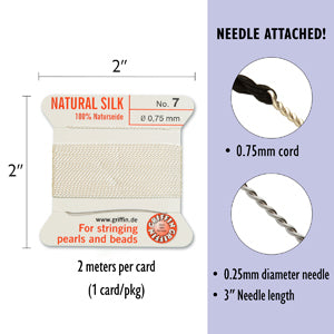 Size 7 (0.75mm) Silk Thread - White - Bead Shack