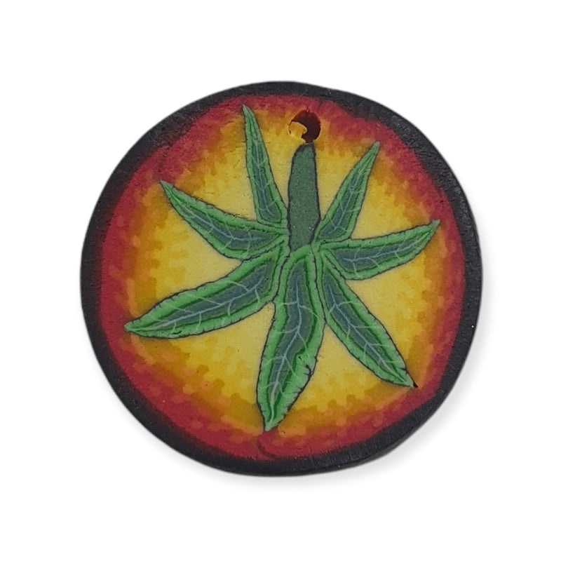 22mm Fimo Pendant (1) - Cannabis Leaf on Oranges & Yellows