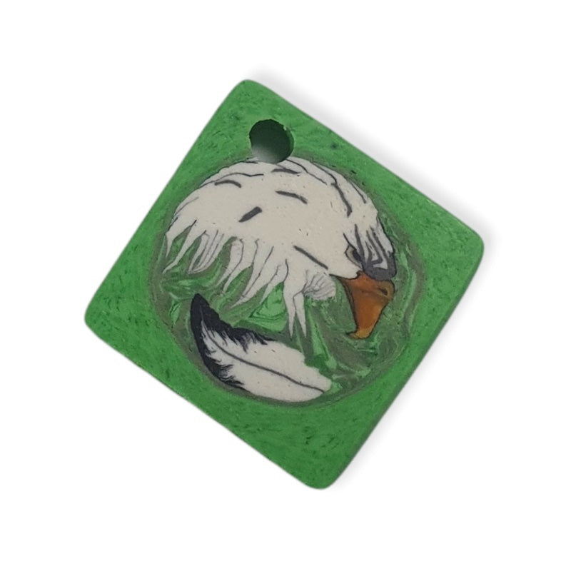 22mm Square Fimo Pendant (1) - Eagle w. Feather
