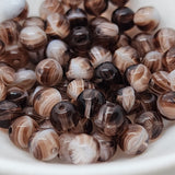 5mm Round (50) - Dark Brown Transparent/White Givre - Vintage Czech Glass Beads