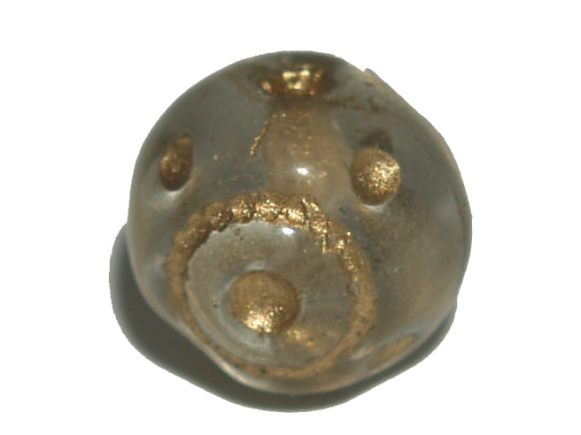 8mm Round (25) - Light Grey w. Gold Etching - Vintage Czech Glass Beads