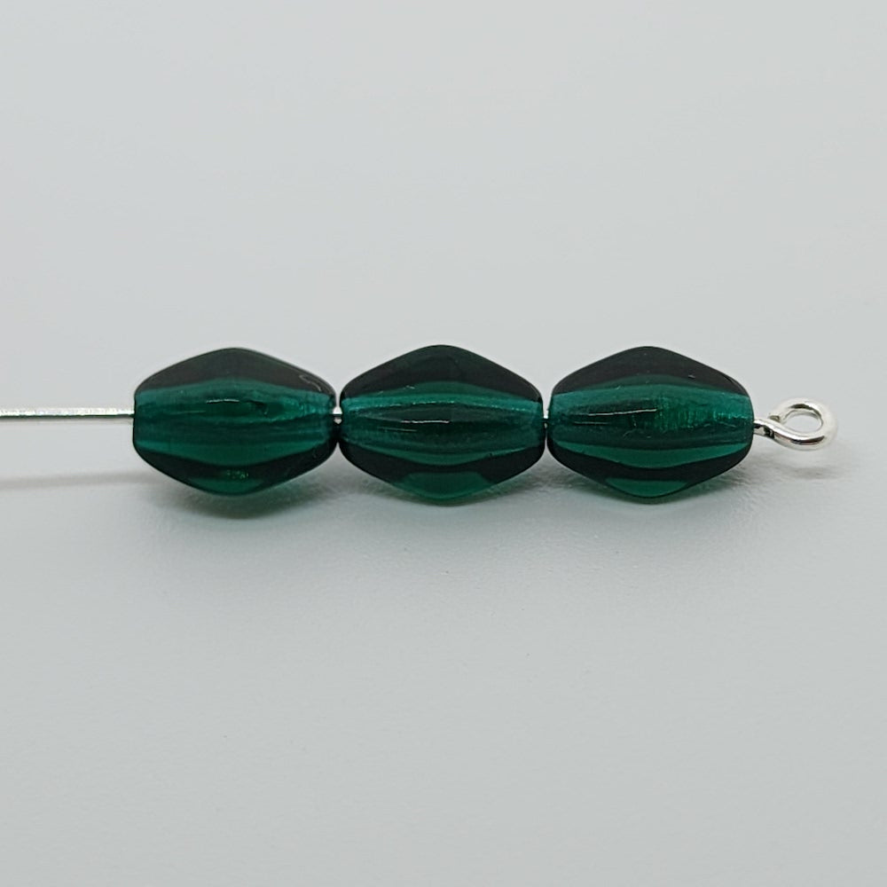 9x5mm Bicone (25) - Emerald Green Transparent - Vintage Czech Glass Beads