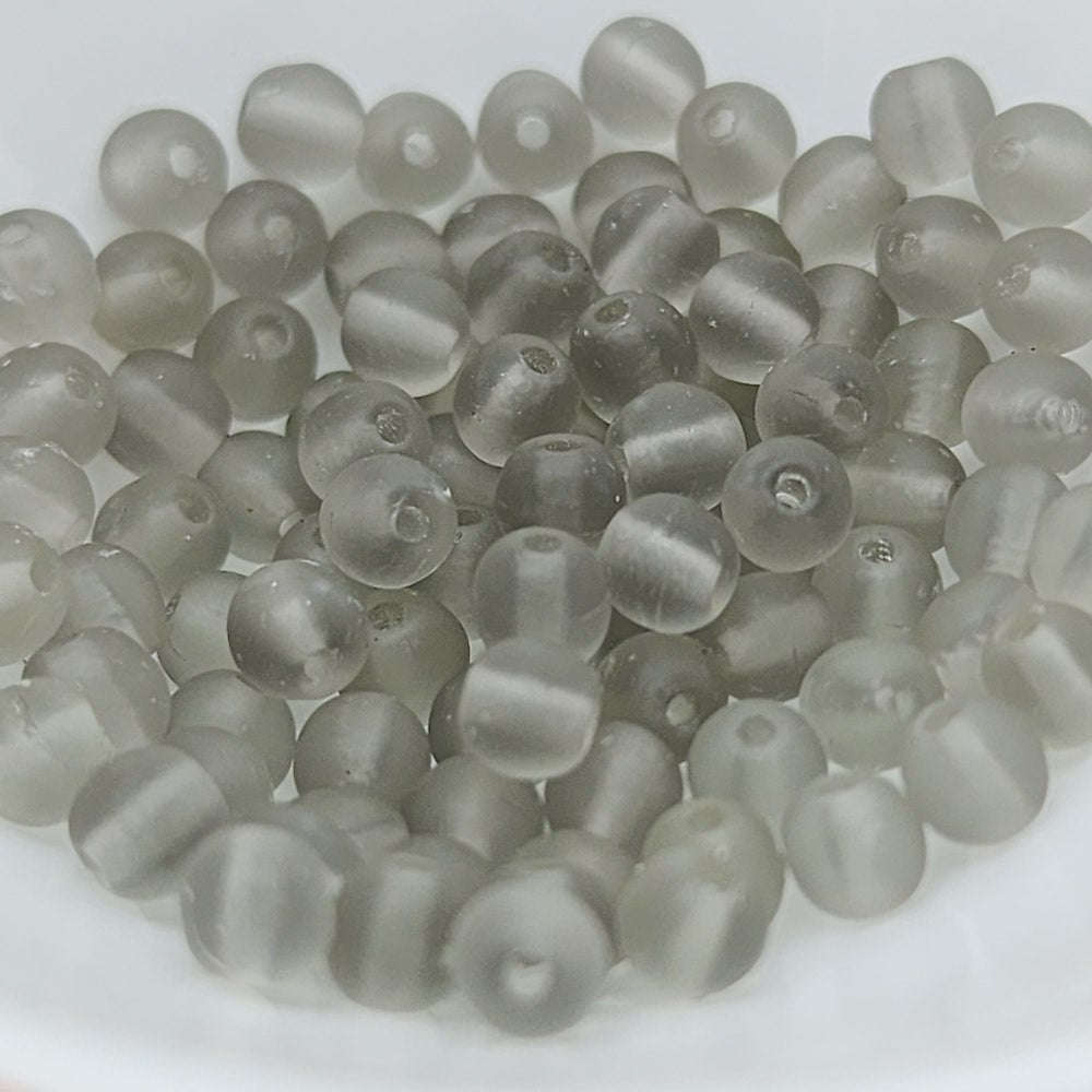 4mm Round (100) - Smokey Grey Matte - Vintage Czech Glass Beads