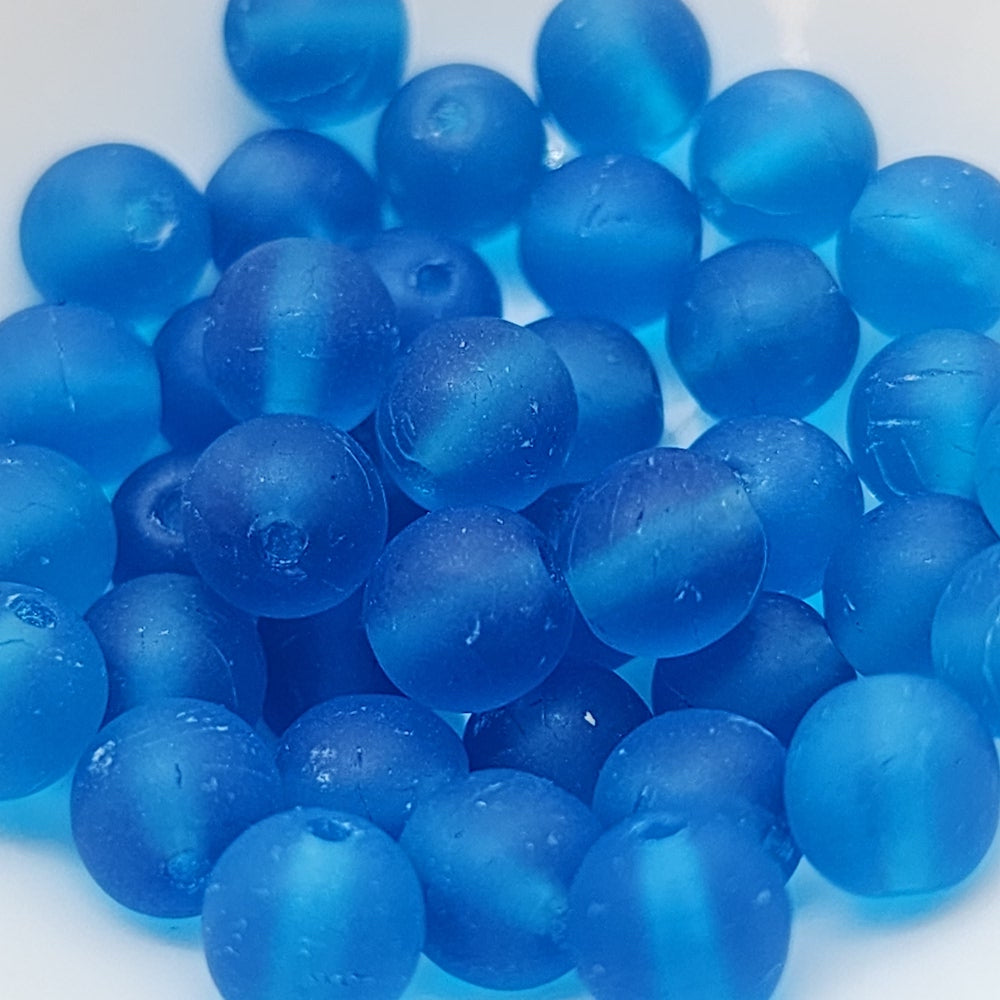 6mm Round (25) - Capri Blue Frosted - Vintage Czech Glass Beads