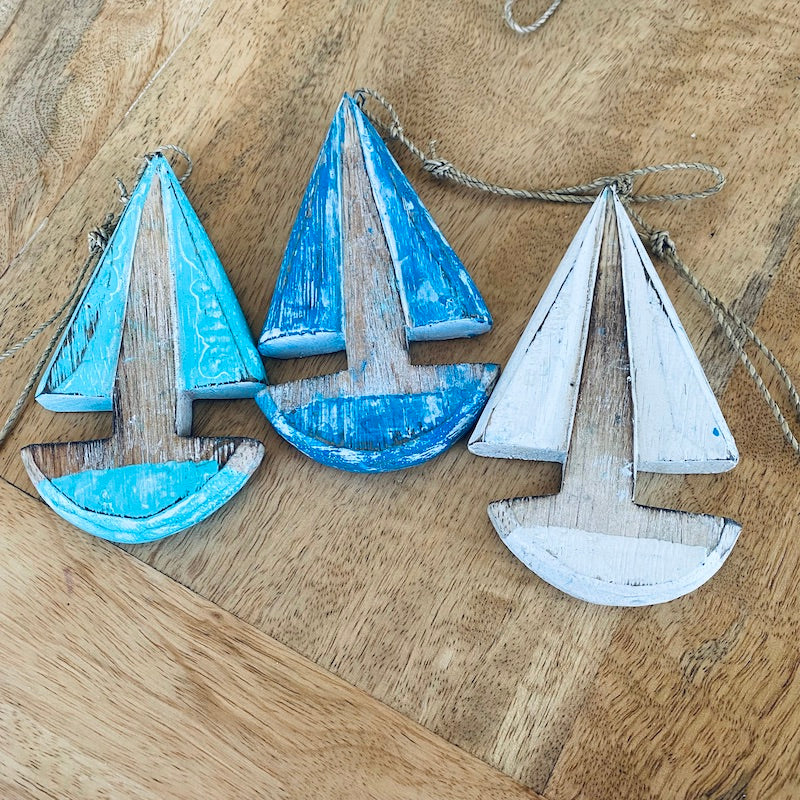 Sailing Boat (1) - White - Nautical Wood Craft Decoration