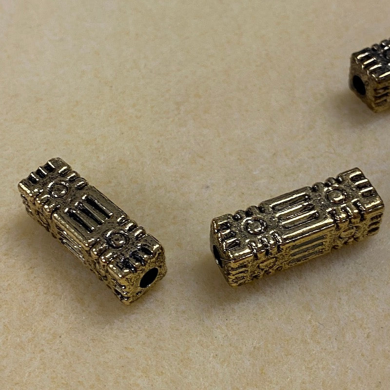 28x9mm Column (10) - Antique Gold - Persian Style Vintage Beads