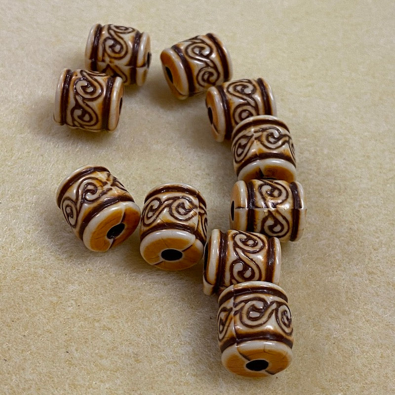 14x13mm Barrel (10) - Browns - Persian Style Vintage Beads