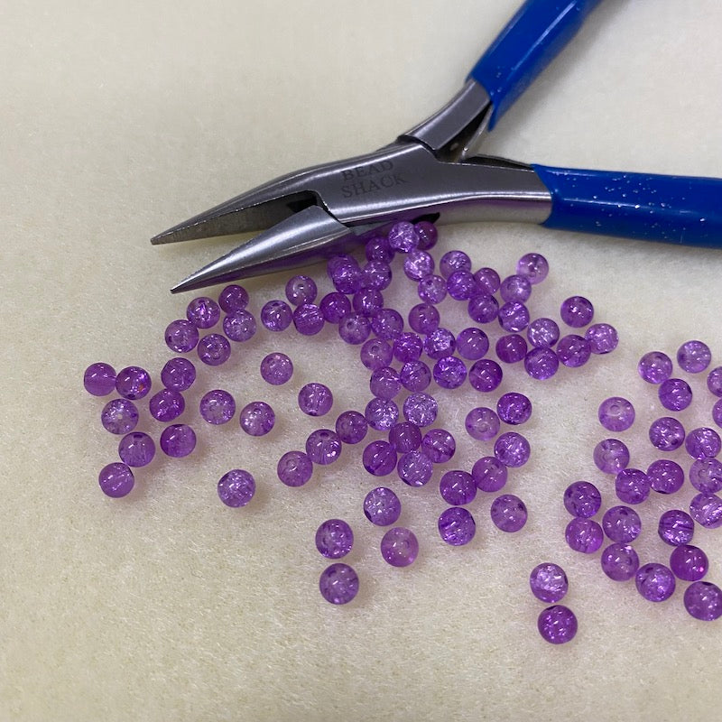 4mm Round Czech Glass Beads (50) - Purple Crackle - Bead Shack
