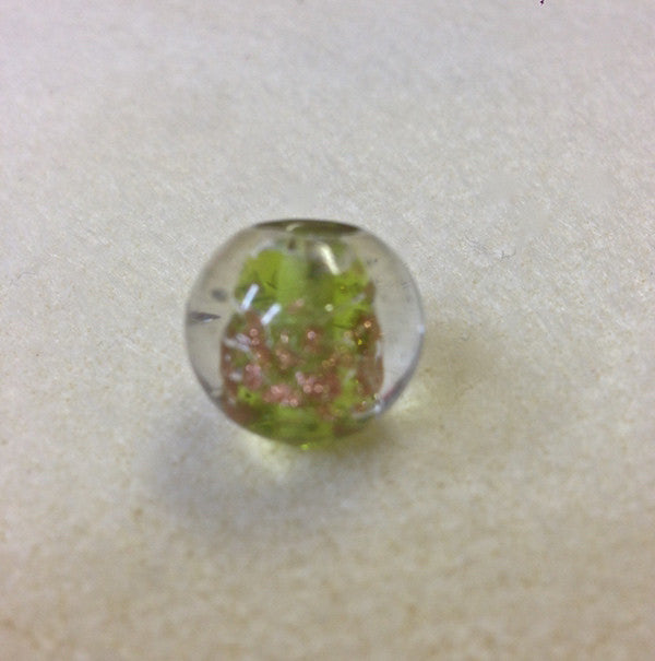 10mm Round Clear, Light Green w. Foil Qty: 10 - Bead Shack