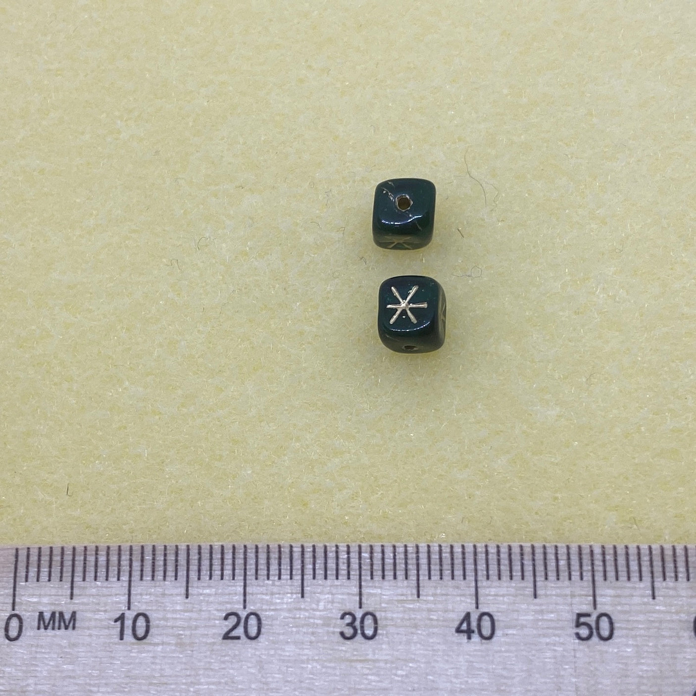 6mm Cube (25) - Green Opaque w. Gold - Vintage Czech Glass Beads