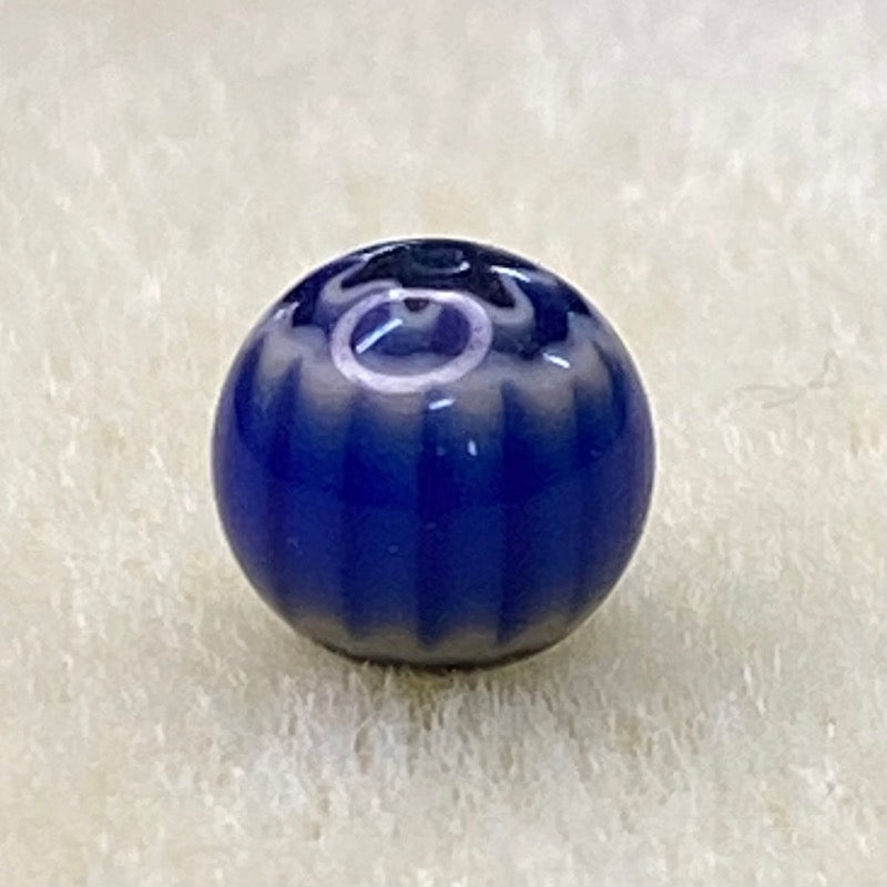 8mm Round (25)  - Blue & Black - Vintage Chevron Glass Beads