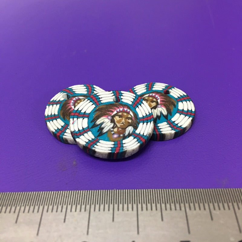 22mm Fimo Pendant (1) - Indian Face w. Head Dress