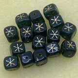 6mm Cube (25) - Green Opaque w. Gold - Vintage Czech Glass Beads