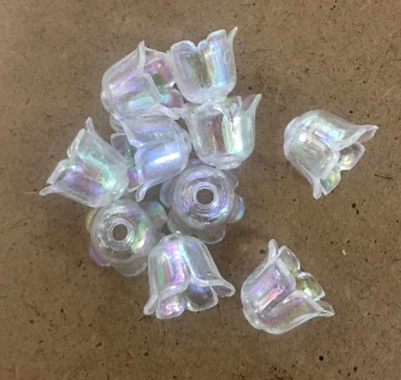 20mm Bell Flower Vintage Lucite Bead (20) - Clear AB